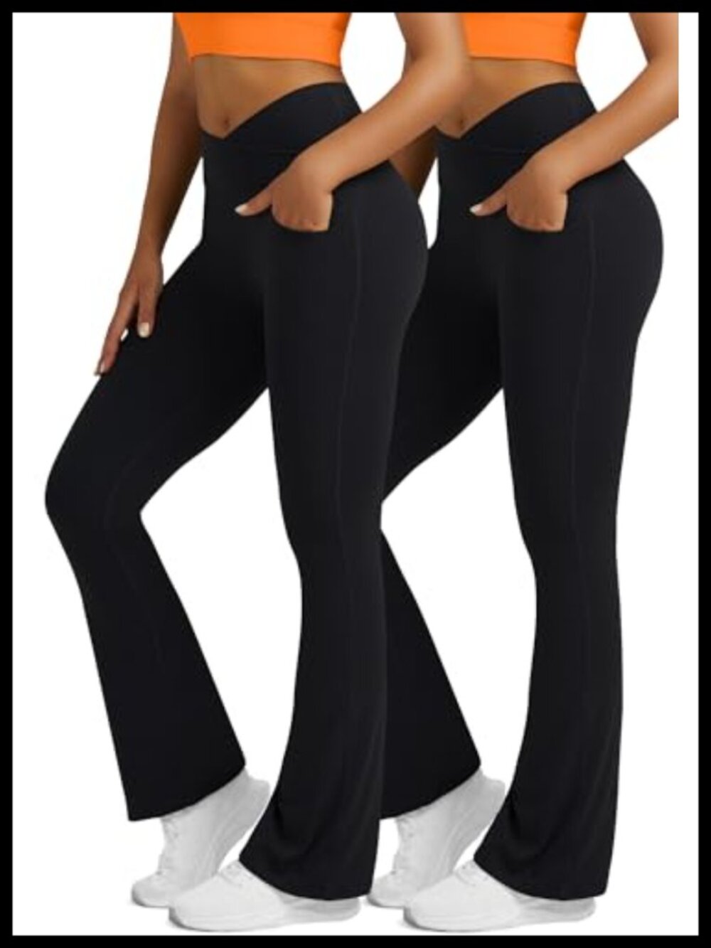 Women's Bootcut Flare Yoga Pants with Pockets 2-Pack High Waisted Crossover